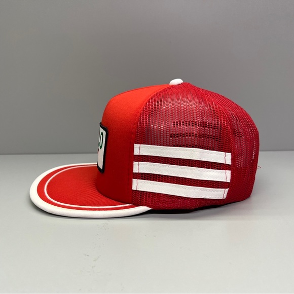 Vintage 3 Stripe Bi Lo Gas Hat Cap Red White Snap Back Trucker Mesh Foam - Picture 3 of 8